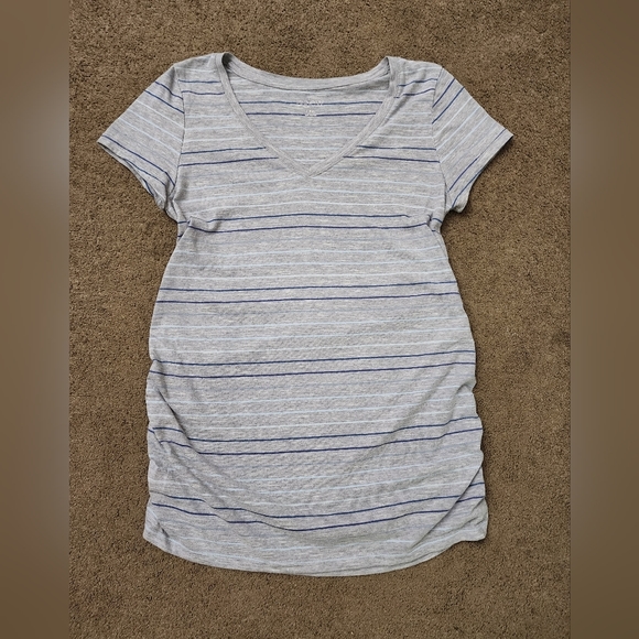 Grey/Blue Striped Ruched Side Maternity Tee, Women's Large (Maternity) - Picture 2 of 6